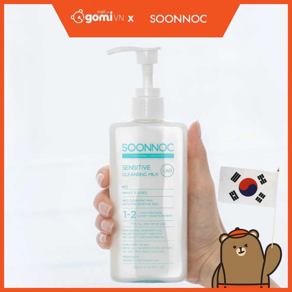 Tẩy Trang Cho Da Nhạy Cảm Dạng Sữa Dịu Nhẹ Sạch Lỗ Chân Lông Soonnoc Sensitive Cleansing Milk GomiMall