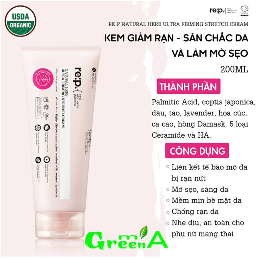 Kem Chống Rạn Da RE:P Giảm Rạn Da Bụng Đùi Săn Chắc Da Làm Mờ Sẹo RE:P NATURAL HERB ULTRA FIRMING STRETCH CREAM 200ml | BigBuy360 - bigbuy360.vn