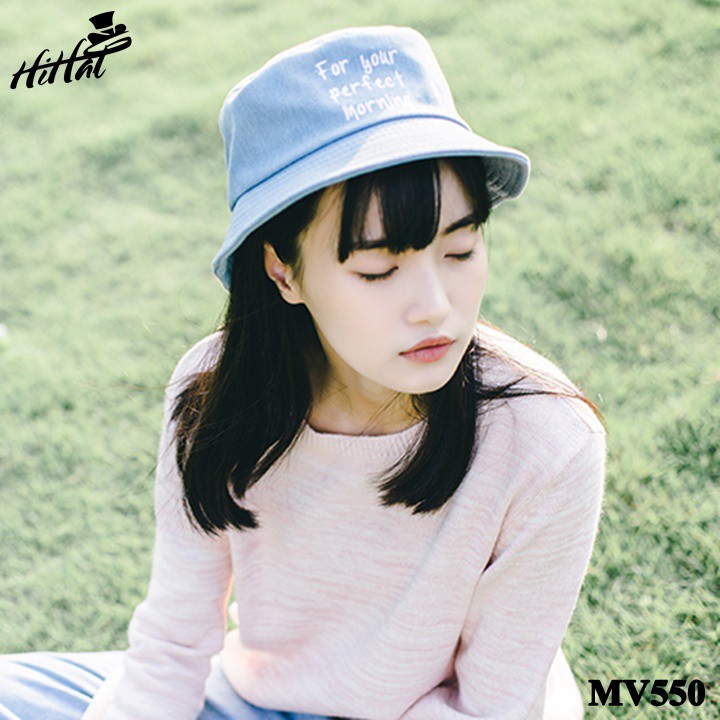 Mũ tai bèo thêu chữ For your perfect morning siêu kute - màu đen