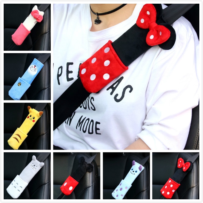 Đệm Bọc Dây Đai An Toàn Xe Hơi Hình mickey / hello kitty Bằng Lông Nhung Cho Bé