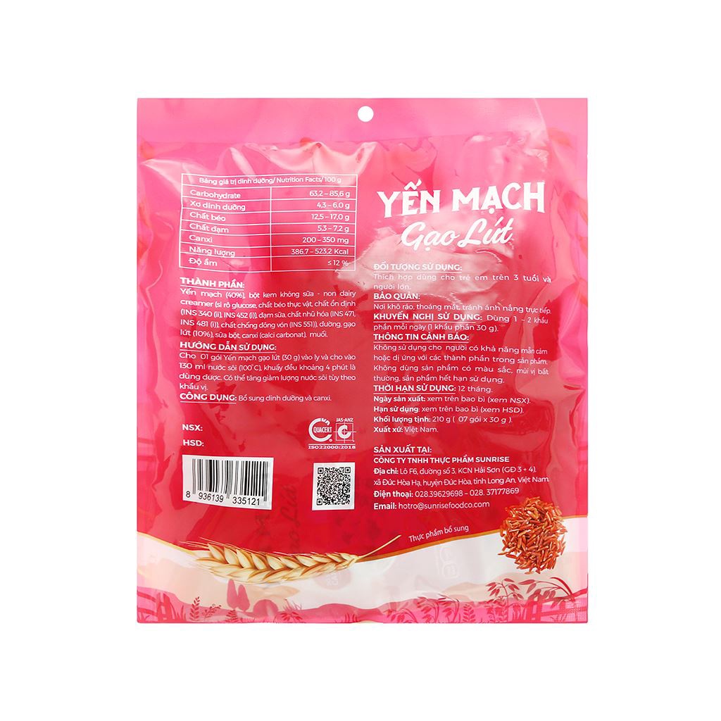 Yến mạch gạo lứt / nếp cẩm Yumfood gói 210g