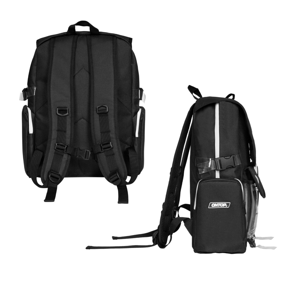 Balo nam đi học đen, nắp gập vải canvas local brand ONTOP - RENEW Backpack