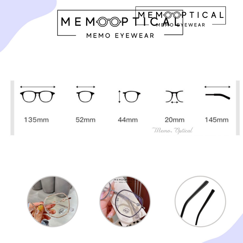 Gọng kính cận nam nữ MEMOEYEWEAR Doremon, Kim loại phủ nhựa dẻo dáng đa giác thời trang hàn quốc dễ đeo_DRM01