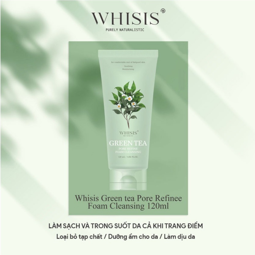 Sữa Rửa Mặt Cho Da Dầu Trà Xanh Hàn Quốc WHISIS Green Tea Pore Refine Foam Cleansing Giảm Mụn Sạch Sâu 120ml