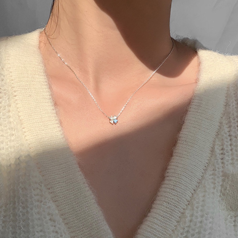 Vòng cổ Mặt Cỏ Ba Lá Đính Đá Zircon Trái Tim Màu Hồng Lấp Lánh Thời Trang Thanh Lịch Dành Cho Bạn Nữ