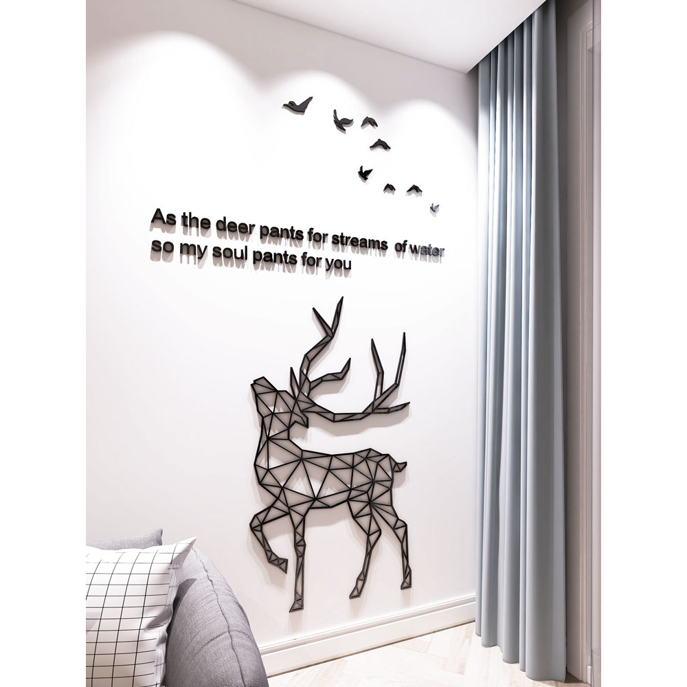 Tranh Dán Tường Mica 3D hình hươu phong cách Bắc Âu hiện đại Trang Trí Phòng Khách, Phòng Ngủ