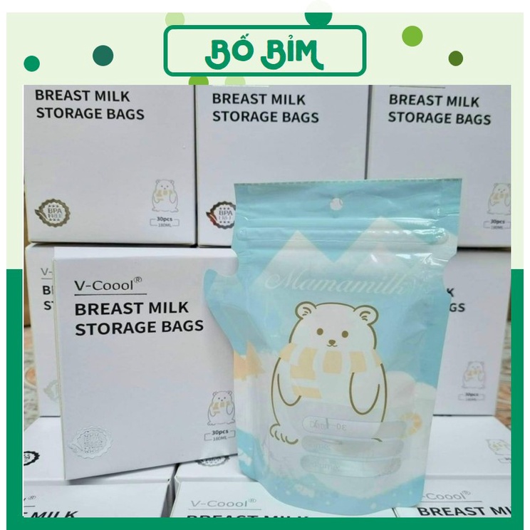 Túi Trữ Sữa VCOOL CAO CẤP Hộp 30 Túi 180ml Có Vòi Rót Tiện Lợi
