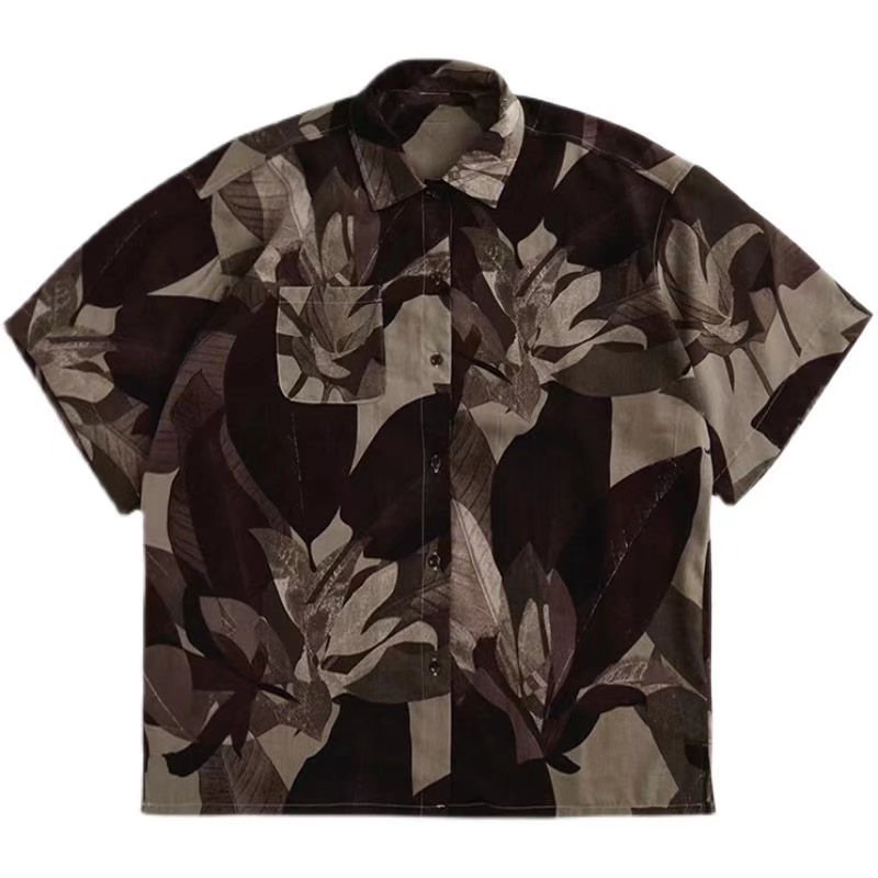 Áo Sơ Mi Tay Ngắn Dáng Rộng Họa Tiết Lá Thời Trang Mùa Hè Cho Nam Size M-3XL