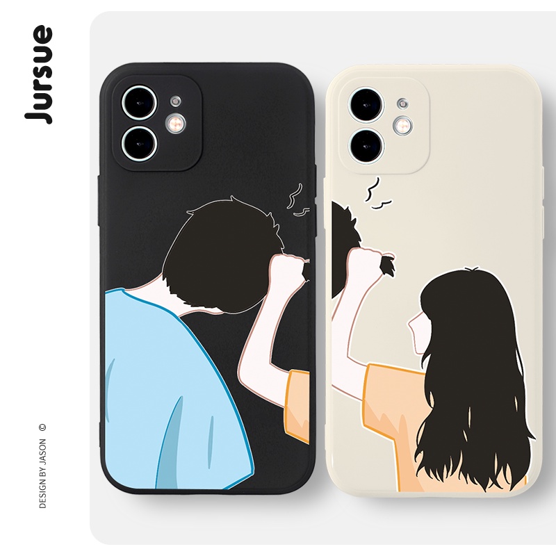 Ốp điện thoại JURSUE hoạt hình cặp đôi dễ thương đẹp độc lạ bựa Compatible for iPhone 14 13 12 11 Pro Max SE 2020 X XR XS 8 7 ip 6S 6 Plus kute XYH341