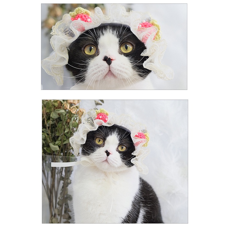 Mũ voan ren trái dâu CAMQUYTSTORE cho mèo