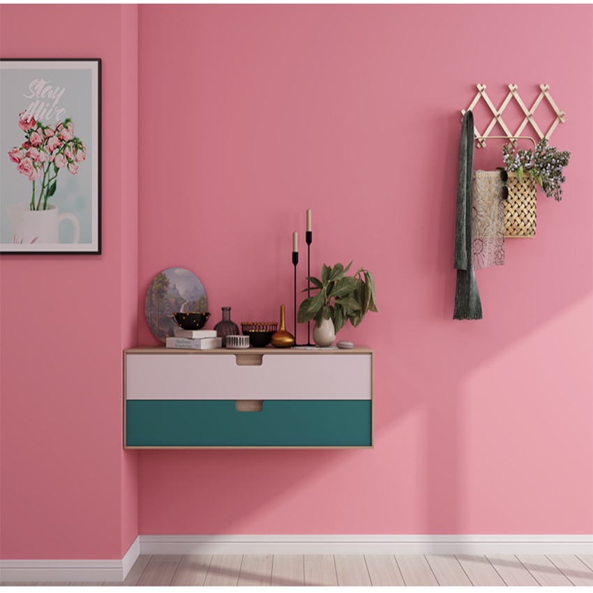 Giấy dán tường màu hồng đậm giá bán 1m x 45cm, decal dán tường màu hồng có keo sẵn - AZEVA