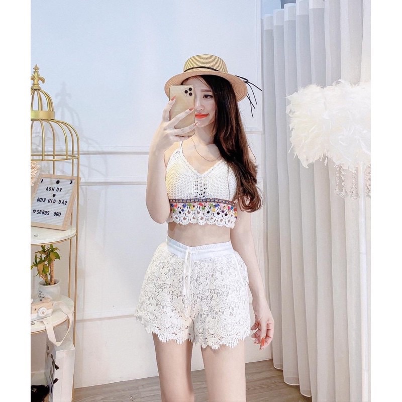 Quần Ren Đi Biển, Quần Bơi Vintage Chất Liệu Len Móc Quảng Châu