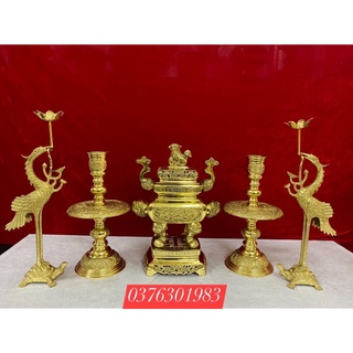 Bộ Đỉnh Tam sự Ngũ Sự đỉnh hạc nến hàng Đỉnh Vuông cao cấp 34cm