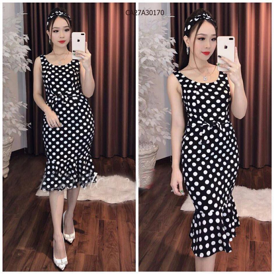 Đầm body chấm bi đuôi cá đơn giản dễ mặc [hàng sẵn giao nhanh]