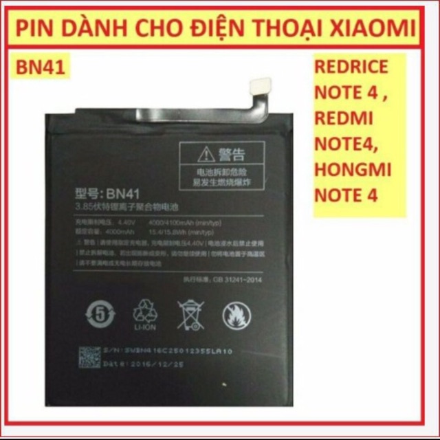 Pin xịn xiaomi Redmi Note 4/ BN41 zin - Bảo hành đổi mới