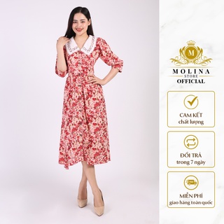 Đầm xoè hoa nhí cổ ren tay lỡ Molina Thiết Kế Dáng xoè Chất Liệu Cao Cấp