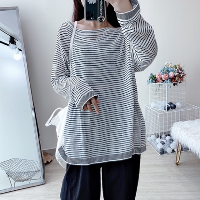 Áo tay dài len mỏng stripe sweater bigsize