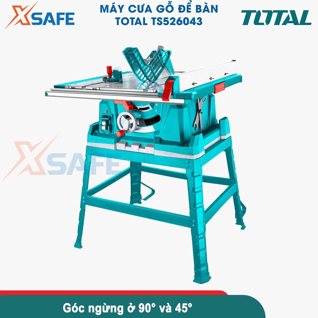 Máy cưa gỗ bàn TOTAL TS526043 2600W, kích thước bàn chính 643x549mm, lưỡi cưa 254x16mm, 4 chân đỡ thép cứng cáp - XSAFE