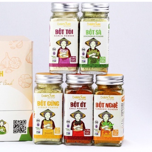 Date(8.2023) Bột Gia Vị Hữu Cơ Nguyên Chất Dalahouse – Bột Tỏi, Bột Nghệ, Bột Sả....