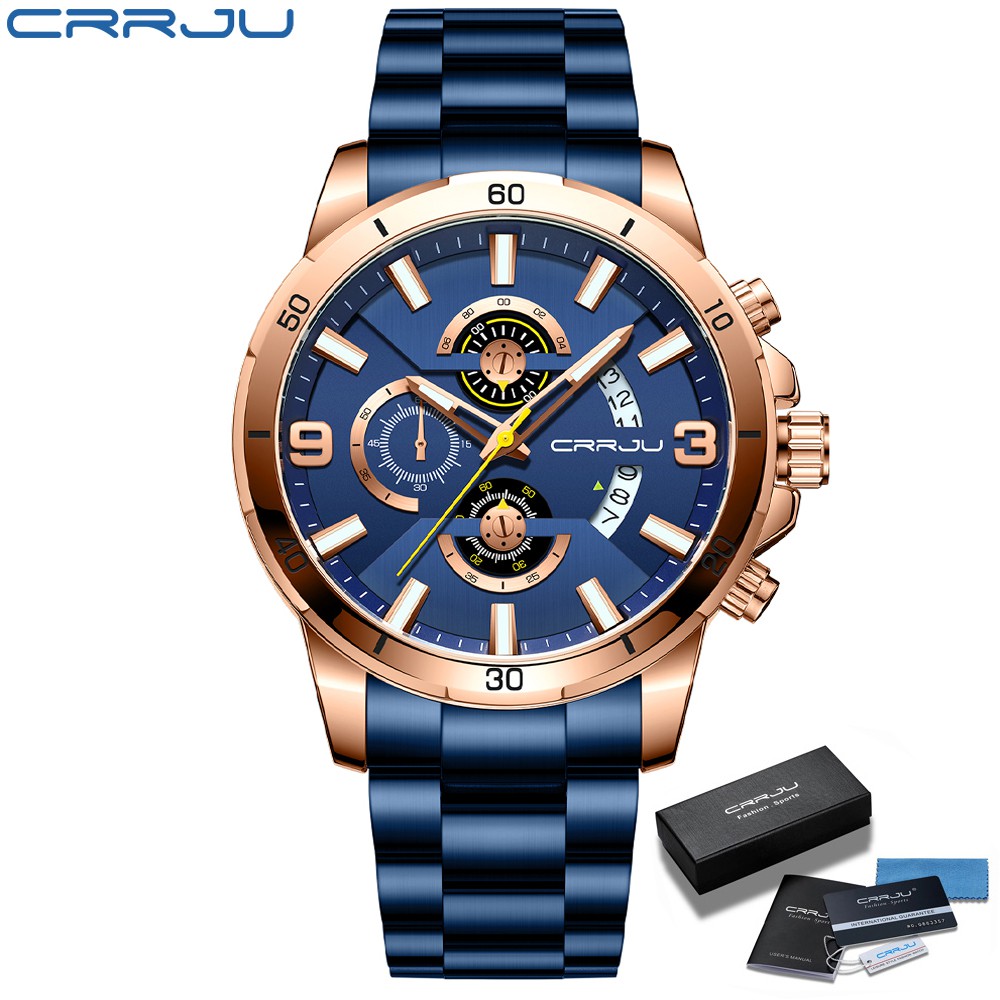 Đồng hồ nam CRRJU Sang trọng Thể thao Thông thường Đa chức năng Thép không gỉ Thạch anh chống thấm nước 2290