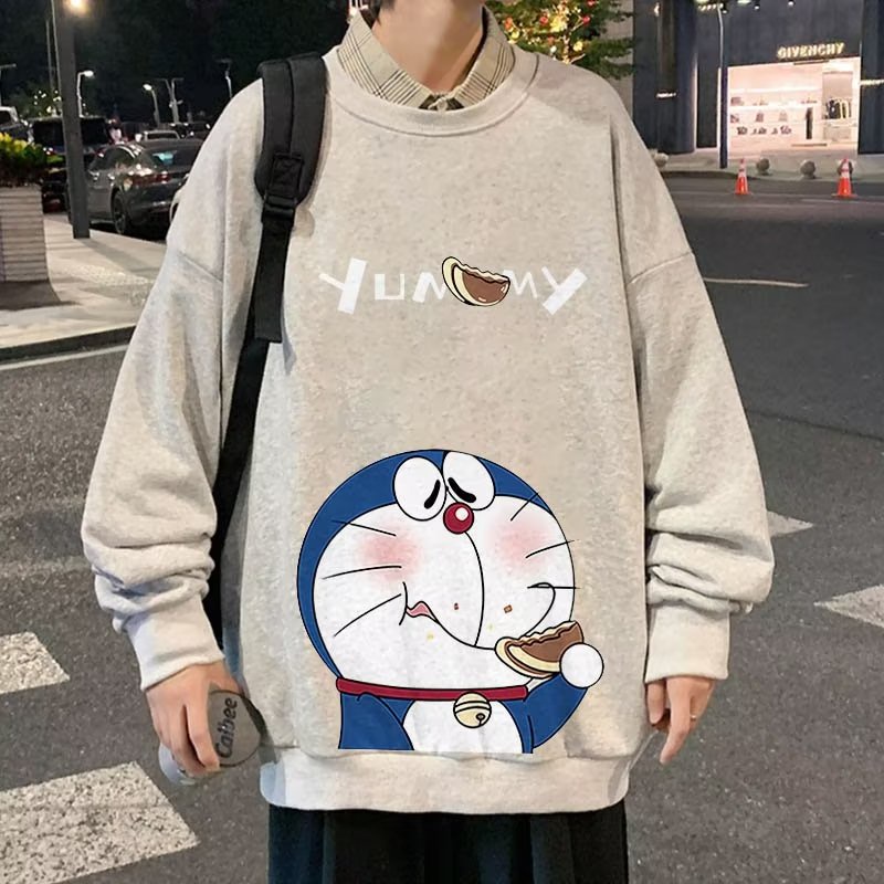 Áo Sweater Tay Dài Cổ Tròn Dáng Rộng In Hình Doraemon Phong Cách Hip hop Thời Trang Cho Nam Giới Có Size M-5XL