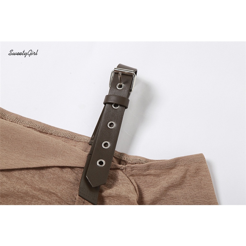 Áo Thun Kaki Tay Dài Hở Vai Dáng Ôm Màu Trơn Thời Trang 2022 Dành Cho Bạn Nữ