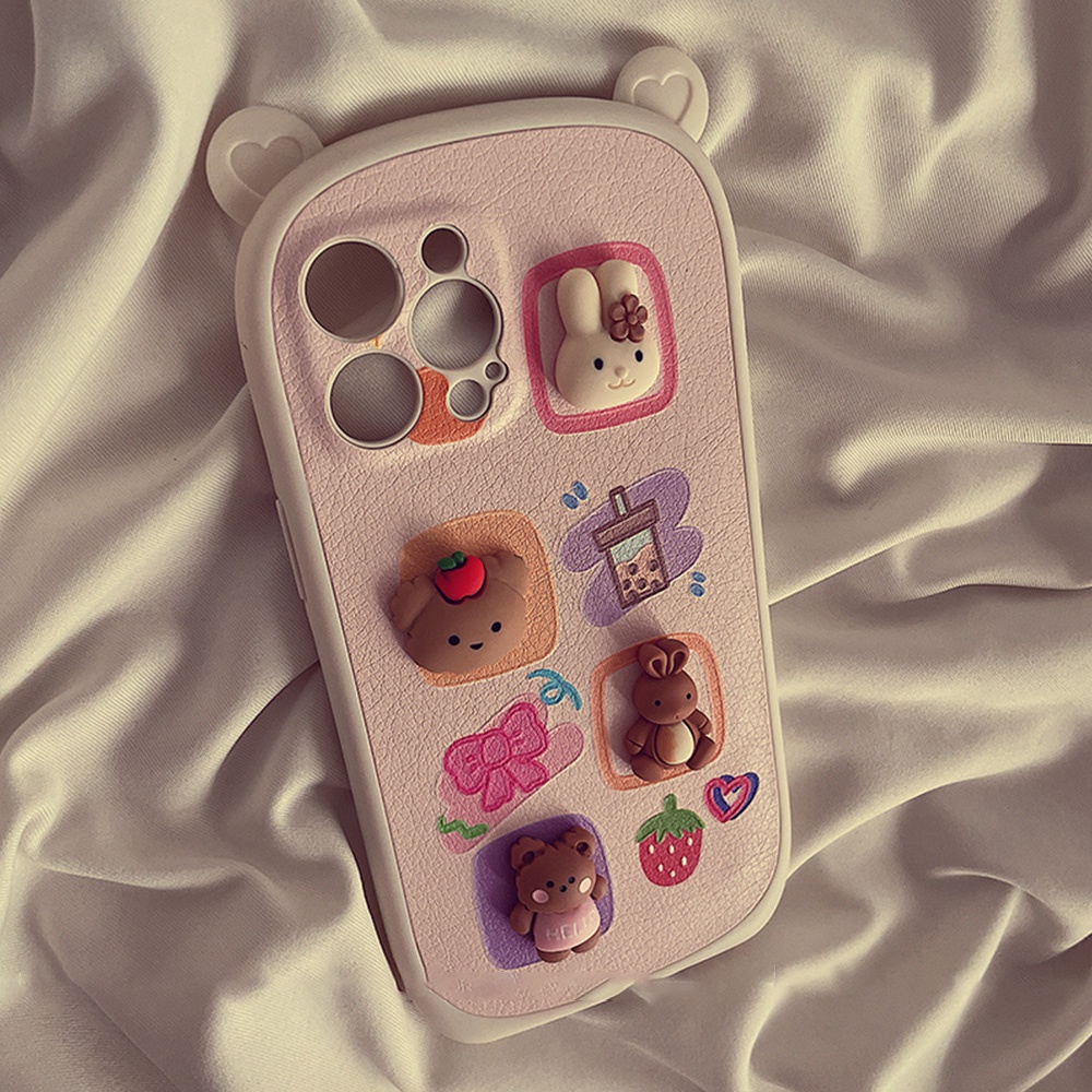 3D Ear Bunny Bear Toy Phone Case for IPhone 11 Case 7Plus 8Plus XR 13 12 Pro Max Scratch Proof Soft Faux Leather Back Shell | BigBuy360 - bigbuy360.vn