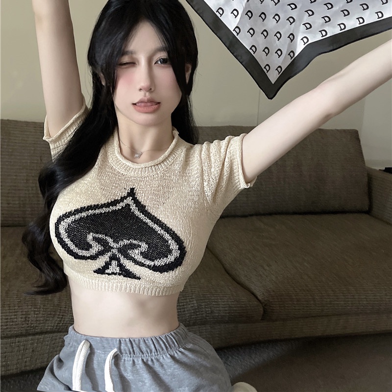 Áo Croptop Dệt Kim Tay Ngắn Thời Trang Mùa Hè Cho Phái Nữ