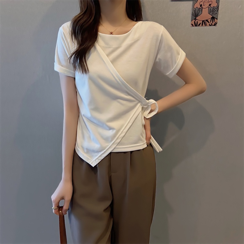 SUXI Áo Thun Tay Ngắn Cổ Tròn Màu Sắc Đơn Giản Cho Nữ