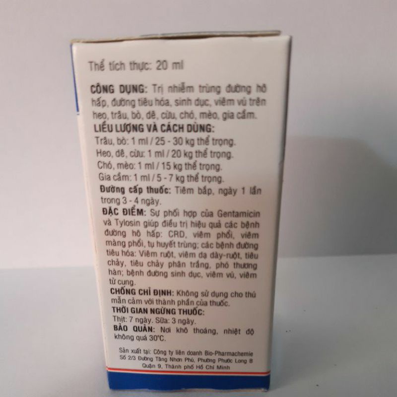 Dung dịch tiê.m Bio Genta Tylosin 20ml