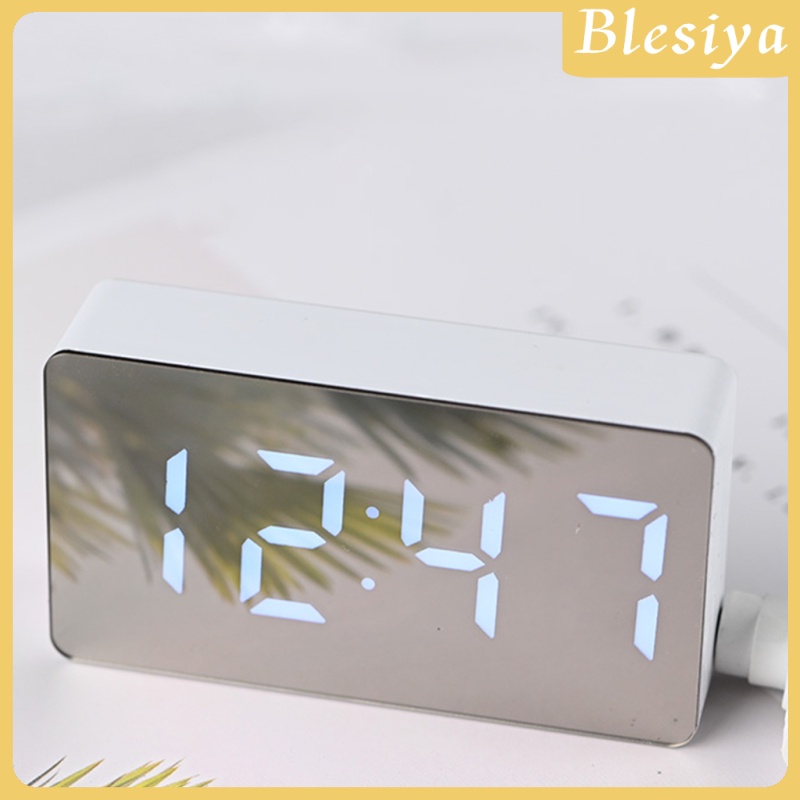 [BLESIYA] Digital Alarm Clock, LED Bedside Clock Dimmable Mirror Display with 2 Alarms/Snooze/Temperature Display, Non Ticking, Portable Travel Alarm Clock