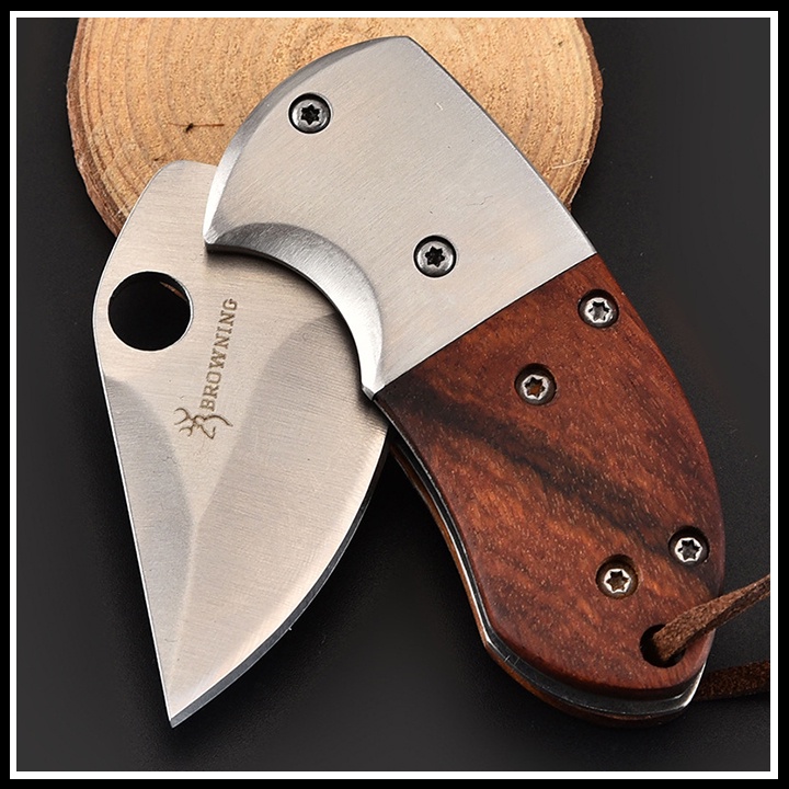 Dao phượt Browning mini thân gỗ cắt gọt hoa quả bỏ túi đi rừng cắm trại tự vệ