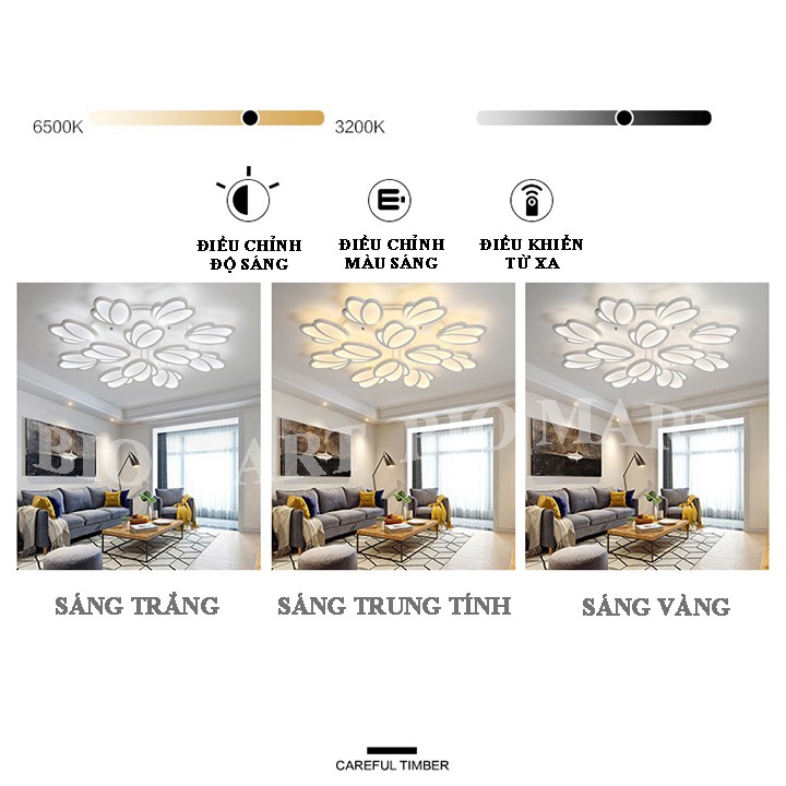 Đèn Ốp Trần Trang Trí – Đèn Âm Trần Trang Trí Phòng Khách, Gồm 3 Chế Độ Ánh Sáng, Có Điều Khiển Từ Xa Tiện Dụng – BIO115
