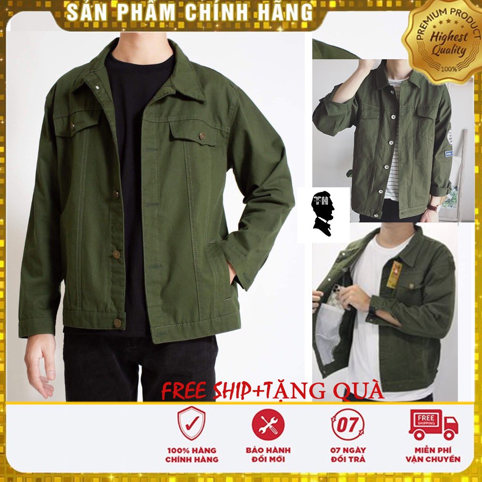 HÀNG CAO CẤP -  Áo khoác nam, Áo khoác kaki nam cổ bẻ from rộng màu xanh rêu [FREE SHIP CHO ĐƠN HÀNG 150K]  - Hàng Cao C