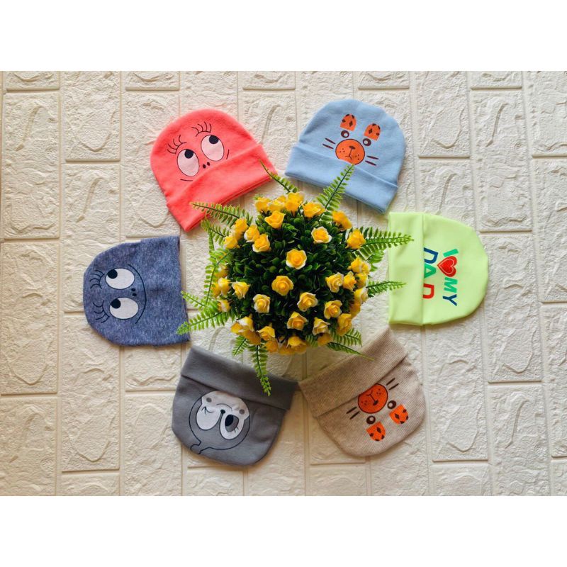 Mũ tròn sơ sinh cotton co giãn, thấm hút mồ hôi