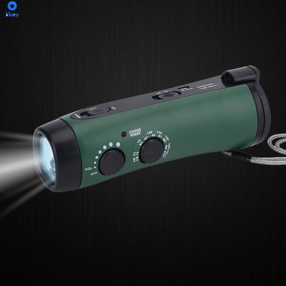 Đa-Chức Năng Hand Crank LED Cắm Trại Khẩn Cấp Đài Phát Thanh Đèn Pin Torch Sạc Điện Thoại Màu Xanh Lá Cây 【Bluey】