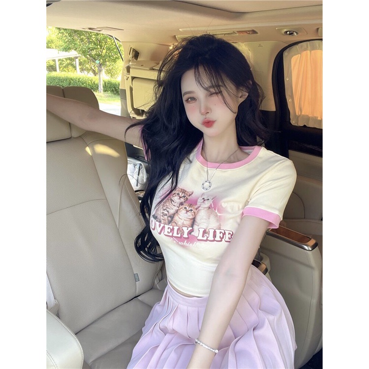 ÁO THUN CROPTOP NỮ 3 CON MÈO LOVELY LIFE DỄ THƯƠNG PHONG CÁCH HÀN QUỐC CÓ FREESIZE <72KG CR2271