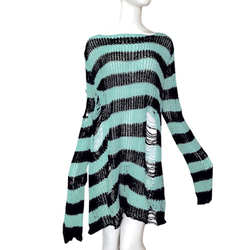 Áo sweater dệt kim tay dài họa tiết kẻ sọc phong cách gothic Harajuku bụi bặm thời trang mùa thu dành cho nữ | BigBuy360 - bigbuy360.vn
