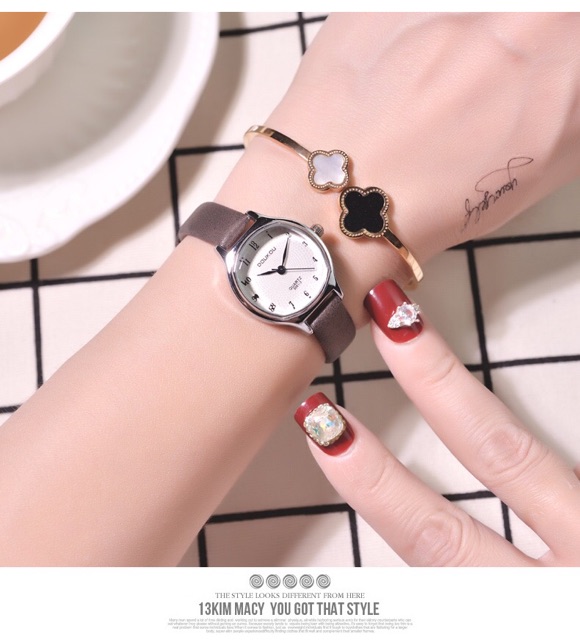 Đồng hồ nữ Doukou chính hãng dây da cao cấp mặt vân 3d nhỏ xinh