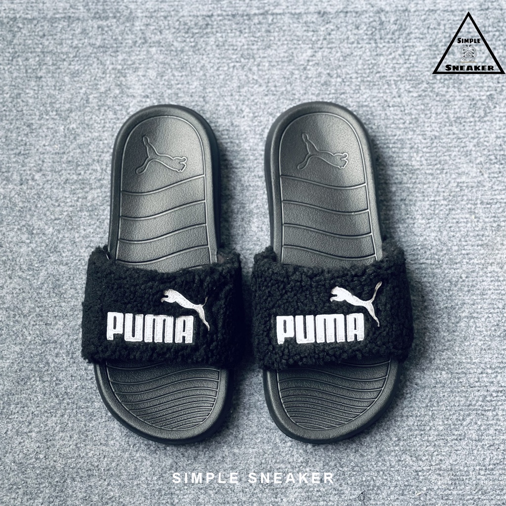 Dép Puma Chính Hãng FREESHIP Puma Popcat 20 Sherpa Slides Auth - Dép Quai Ngang Lông Cừu Đi Trong Nhà - Simple Sneaker