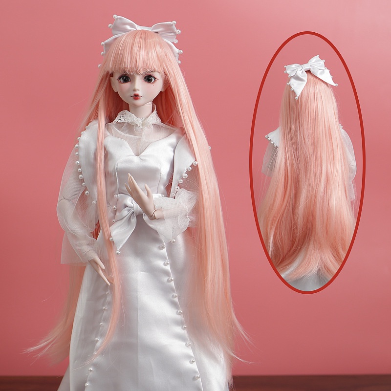 Tóc Giả Xoăn Dài 60cm Màu Nâu / Hồng / Trắng Dành Cho Búp Bê bjd 1 / 3
