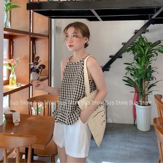 Áo caro 2 dây lai bèo