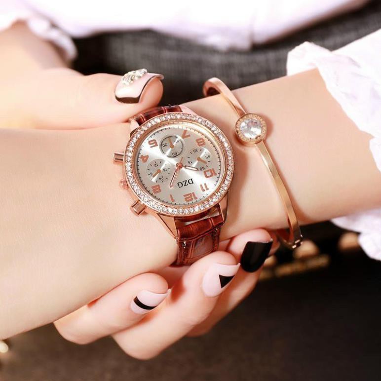 Mã FAMAYMA Đồng hồ nữ dây da DZG viền đá tinh xảo | BigBuy360 - bigbuy360.vn