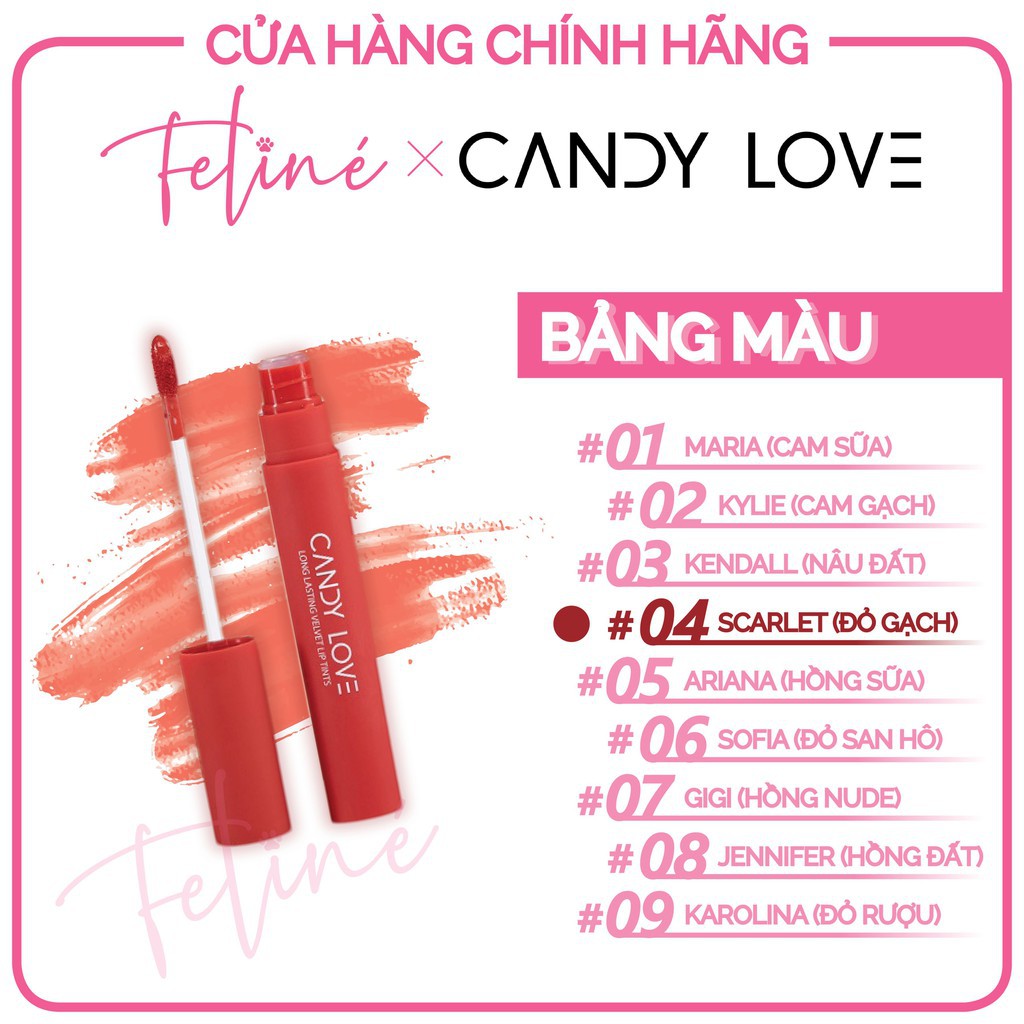 Son môi kem lì lâu trôi Hàn Quốc - Candy Love - Màu 04 ĐỎ GẠCH cực xinh