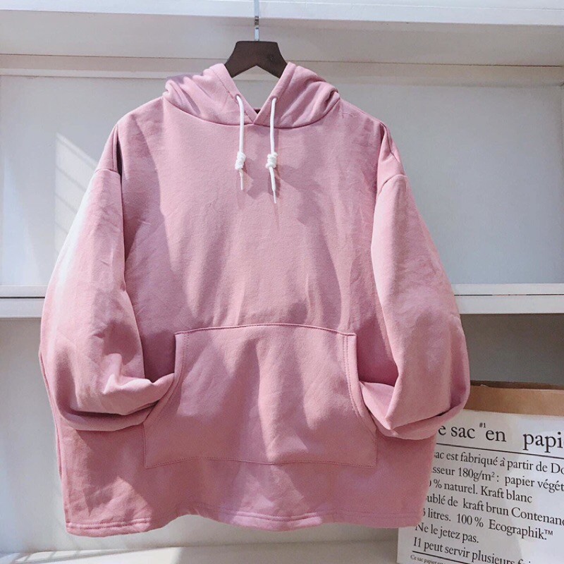 Áo Hoodie Basic trơn oversize tím hồng xanh xám cam (ảnh thật)