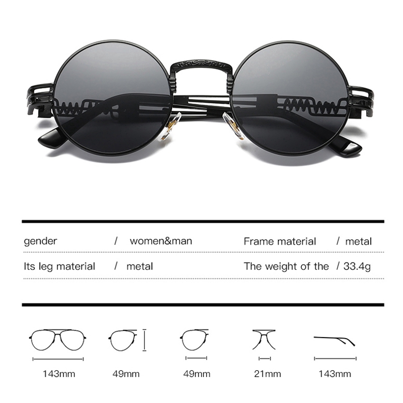 Metal Punk Retro Sunglasses Round Mirror Woman Men Driver Sunglasses UV400