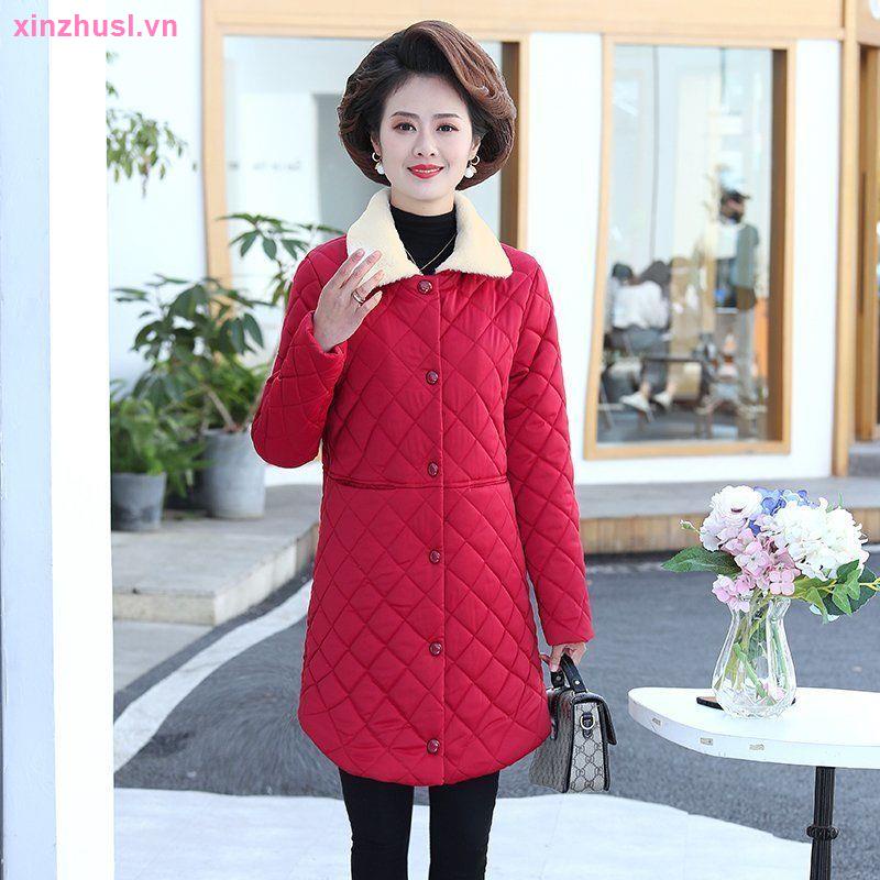 Áo Khoác Cotton Nhung Dày Giữ Ấm Mùa Đông Phong Cách Phương Tây Cho Nữ Trung Niên
