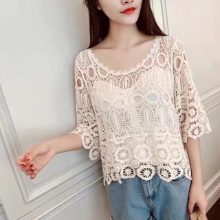 Áo lưới ren hoa đi biển