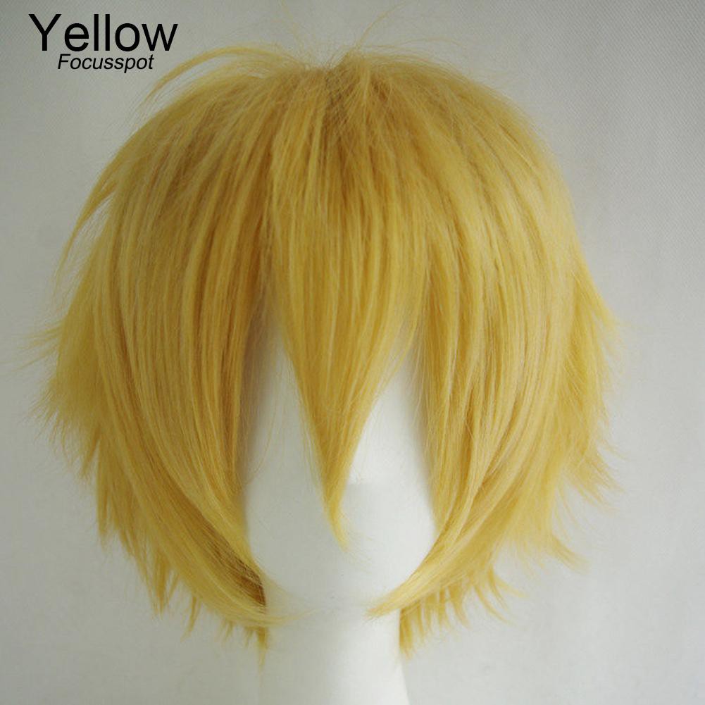 Men Women Multi-Color Short Straight Hairpiece Full Wig for Anime Party Cosplay