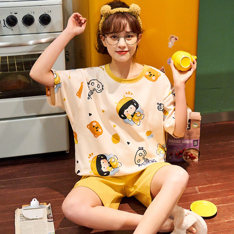Bộ Đồ Ngủ Cotton Ngắn Tay Họa Tiết Đáng Yêu Cho Nữ 2021 | BigBuy360 - bigbuy360.vn